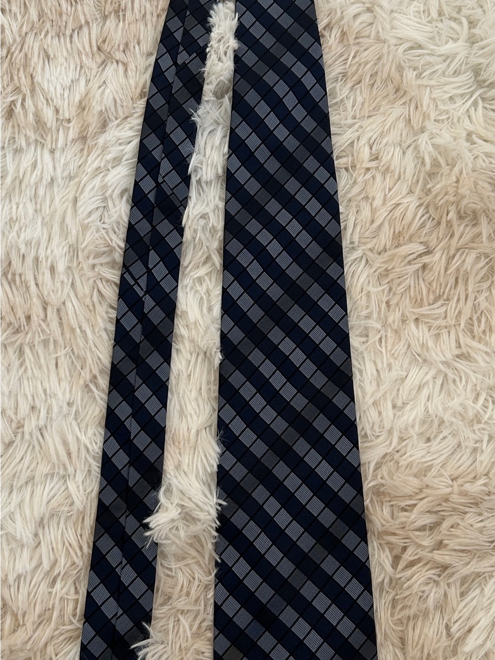 Calvin Klein Navy and Gray Diagonal Plaid Tie